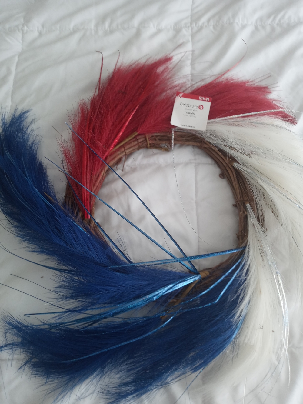 Celebrate It Red & White Feather Wreath